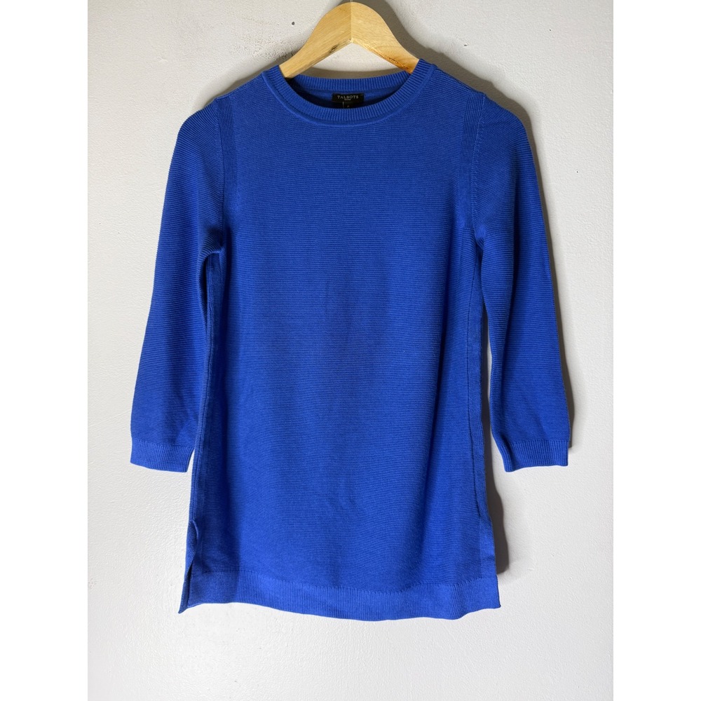 Talbots 3/4 sleeve cobalt blue ribbed knit texture sweater size P (xs)